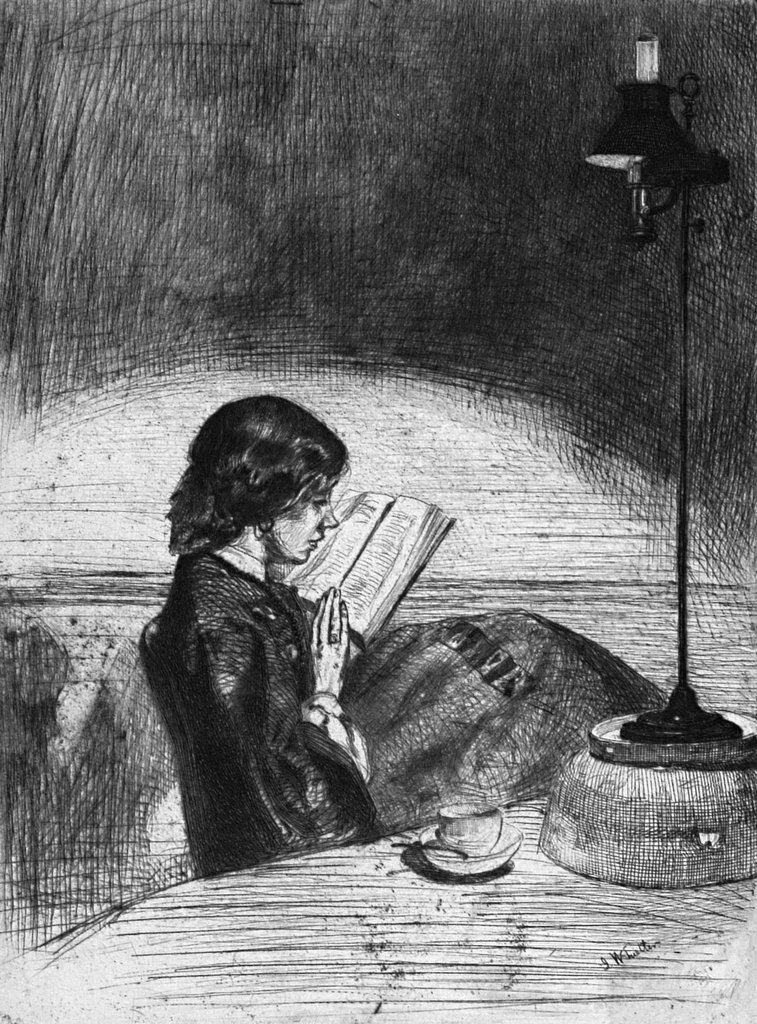 James A McNeill Whistler, 1858, Reading by Lamplight